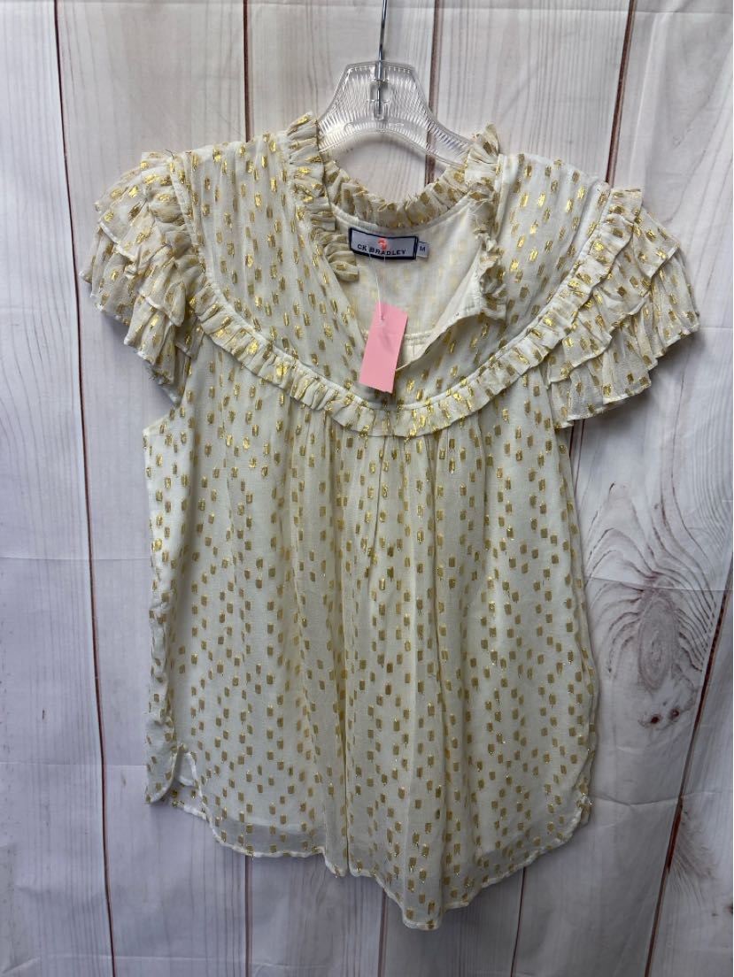 CK Bradley Women's Size M White & Gold Short Sleeve Top