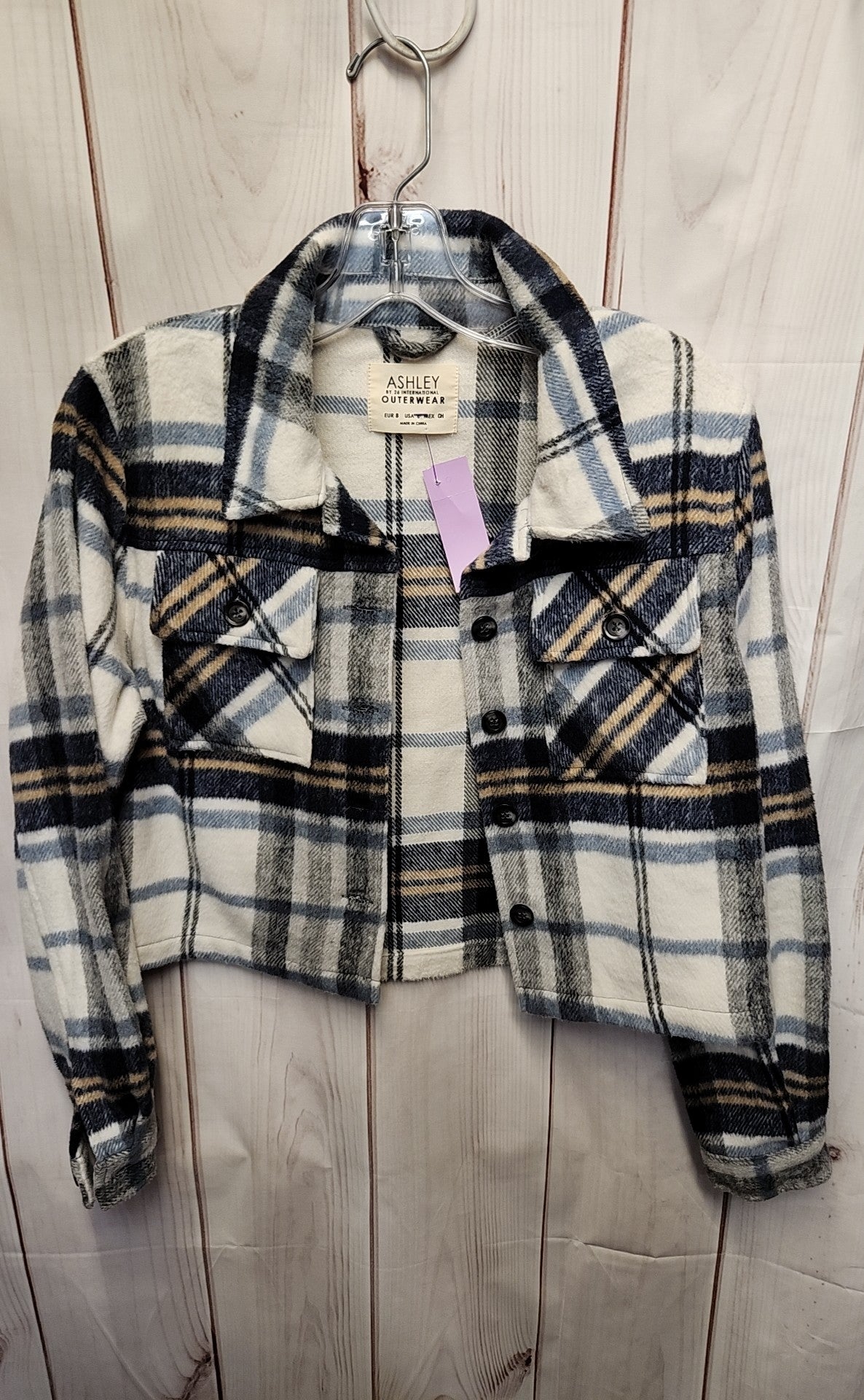 Ashley by 26 International Women's Size 8 White & Blue Plaid Jacket