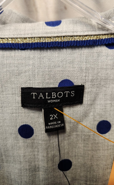 Talbots Women's Size 2X Gray Polka Dot Long Sleeve Top