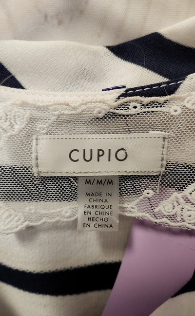 Cupio Women's Size M White & Blue 3/4 Sleeve Top