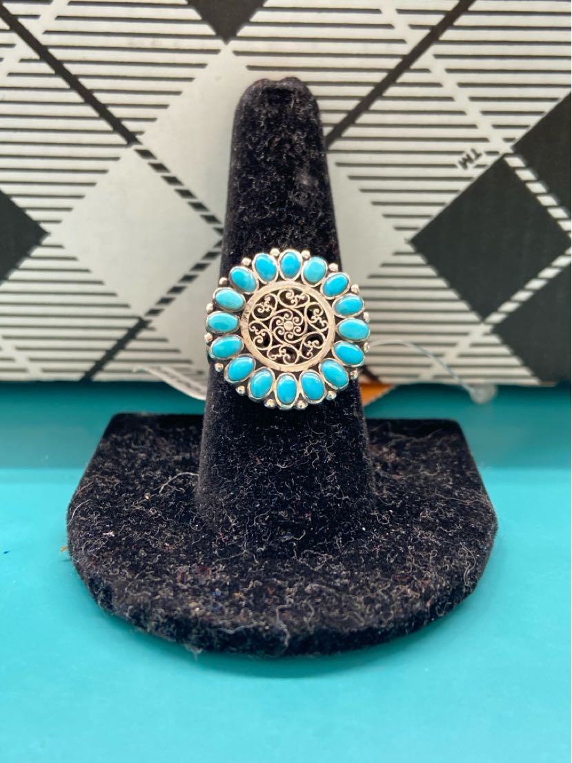 .925 Sterling Silver Size 10 Blue Stone Ring