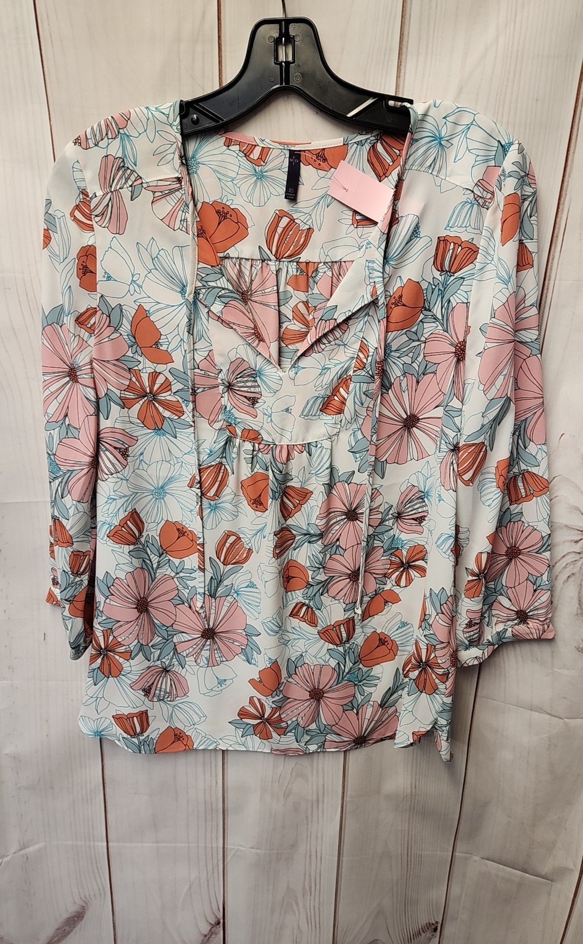 NYDJ Women's Size XS White & Pink Floral 3/4 Sleeve Top
