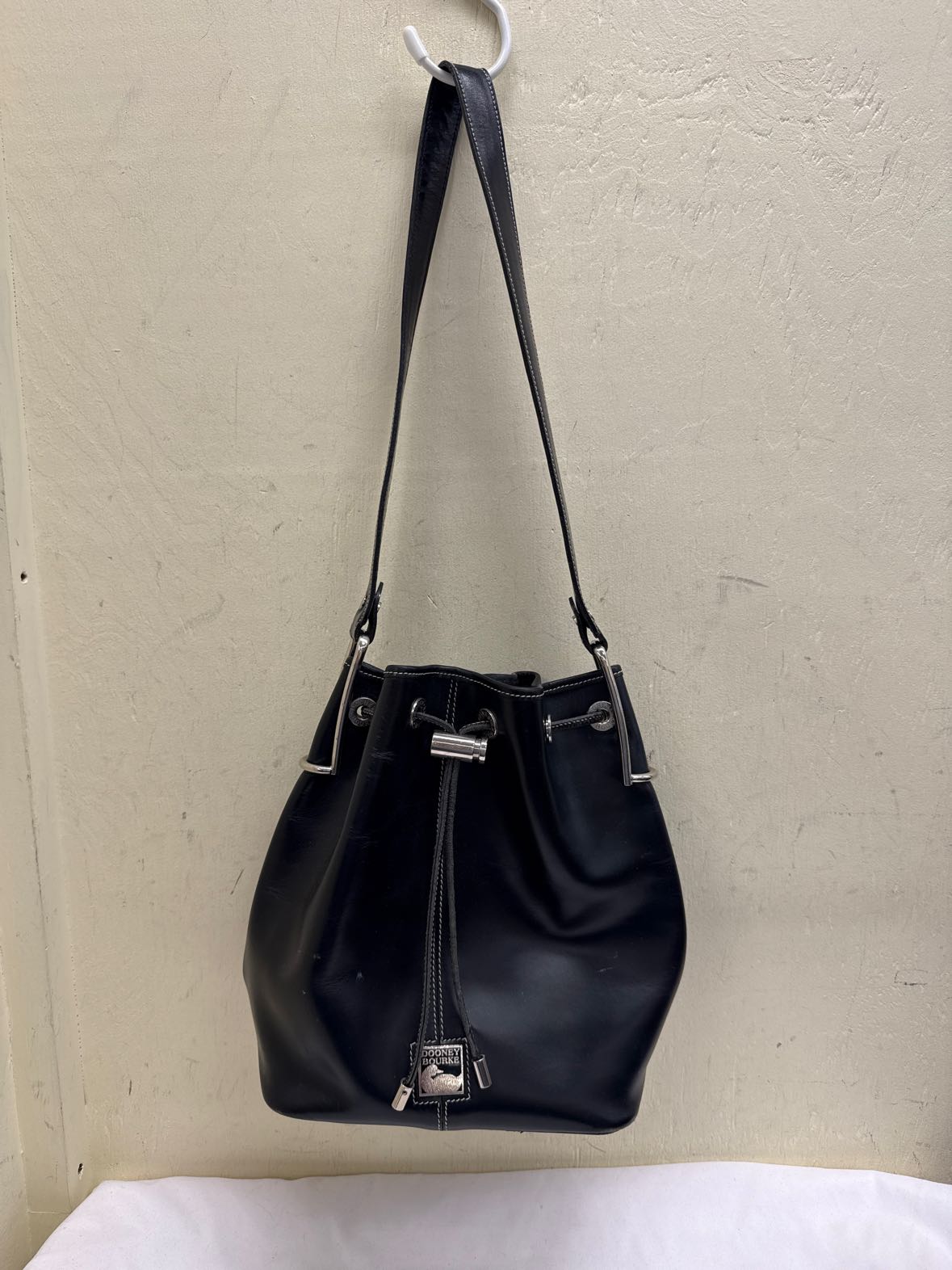 Dooney & Bourke Black Leather Drawstring Bucket Purse Bag