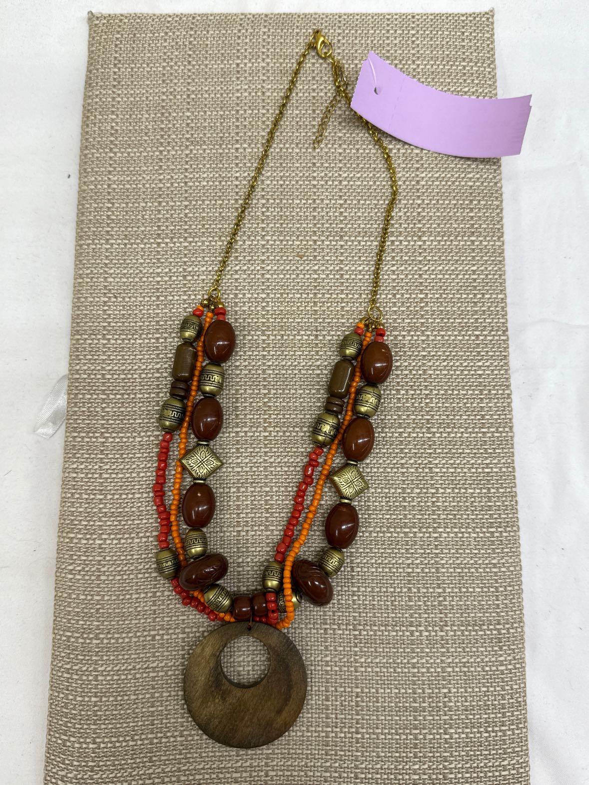 Orange & Brown Wood Beaded Necklace