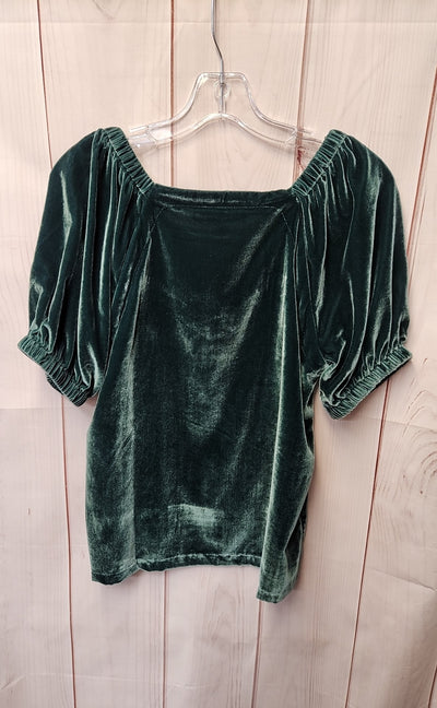 NWT Loft Women's Size S Green Velour Short Sleeve Top