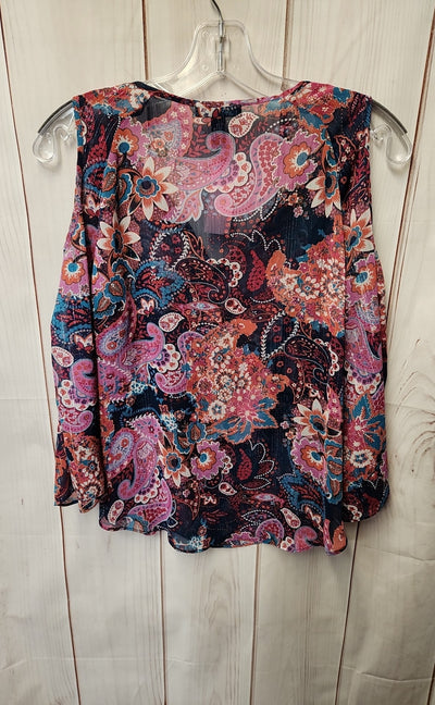Aqua Women's Size S Blue & Pink Cold Shoulder Top