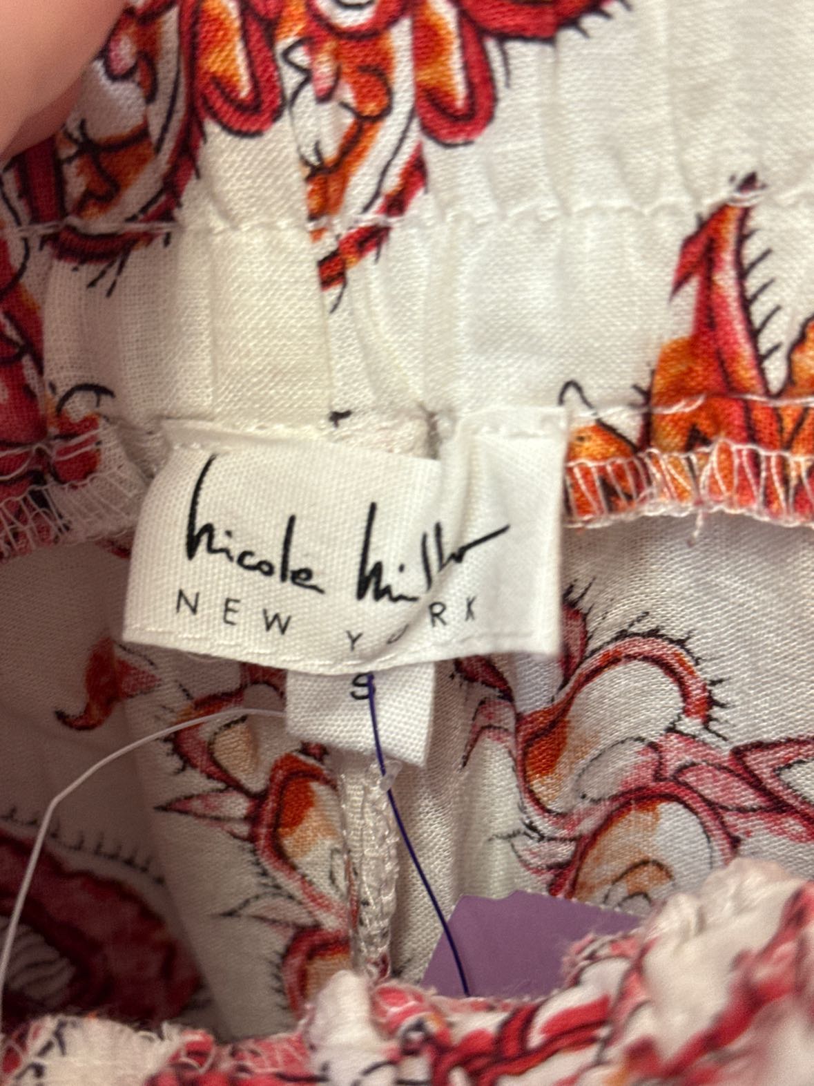 Nicole Miller Women's Size S White & Red Linen Blend Pants