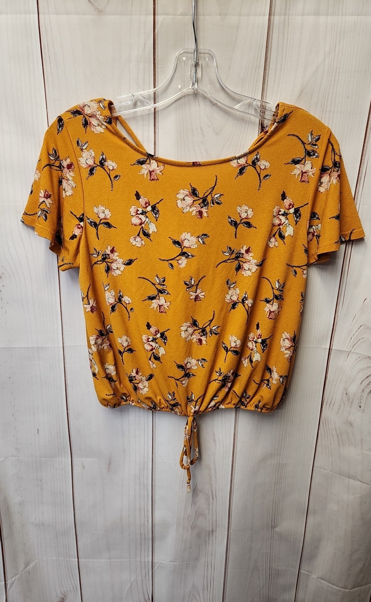 Rewind Women's Size S Yellow Floral Short Sleeve Top