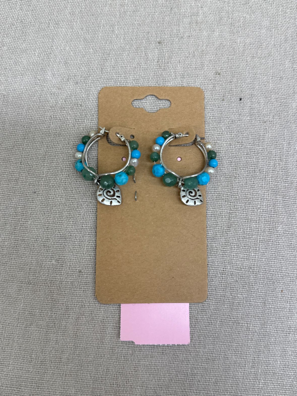 Blue & Green Beaded Hoop Earrings
