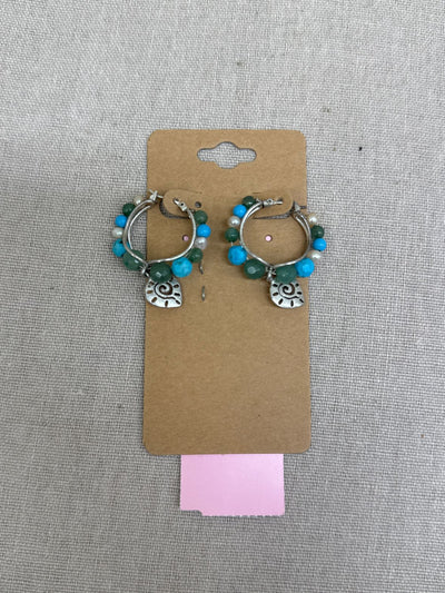 Blue & Green Beaded Hoop Earrings