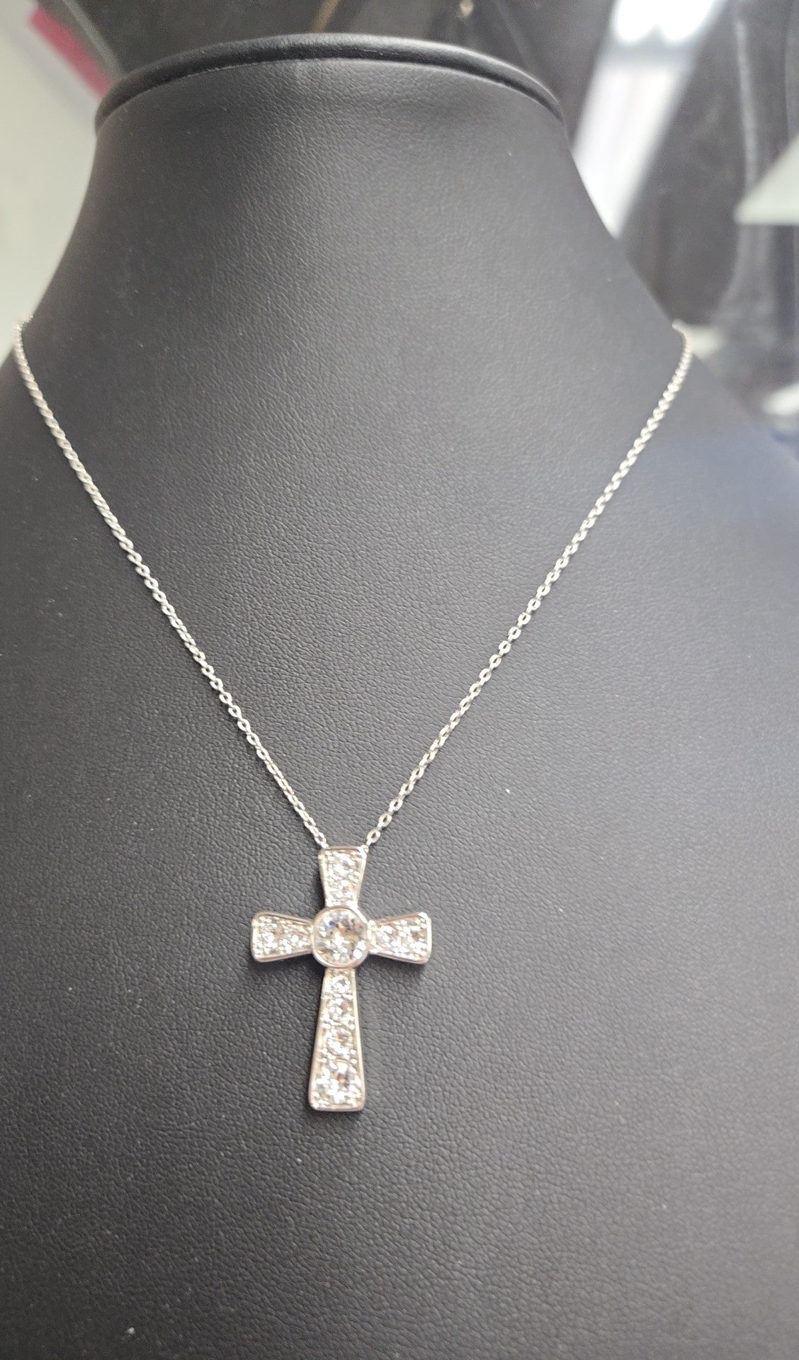 Silver Rhinestone Cross Necklace