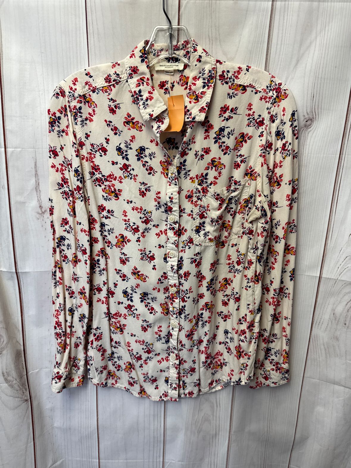 Beach Lunch Lounge Women's Size M Beige Floral Long Sleeve Top