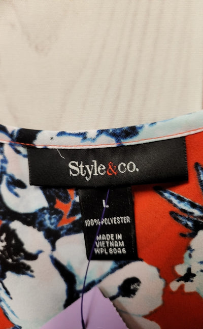 Style & Co Women's Size L Red Floral Sleeveless Top