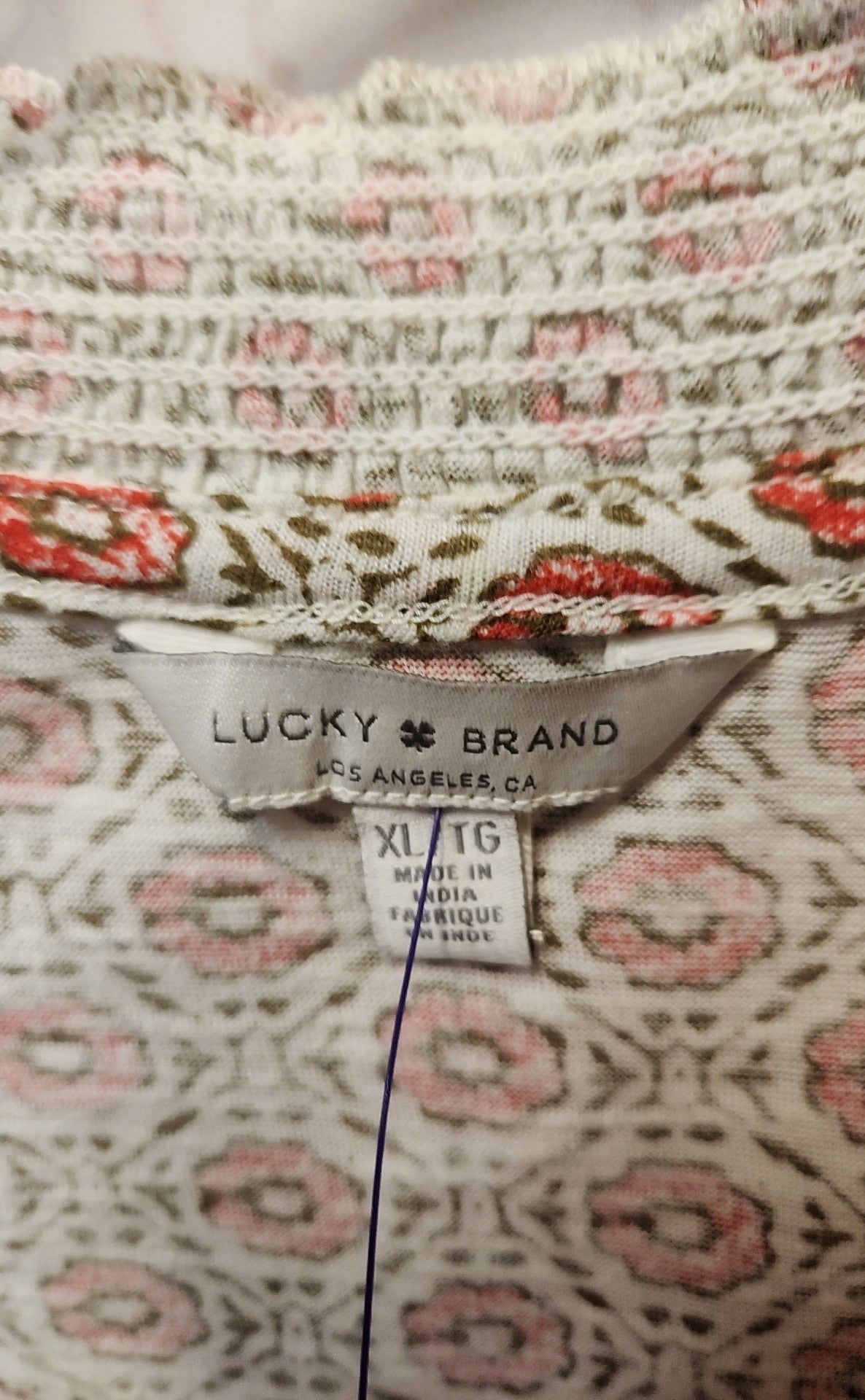 Lucky Brand Women's Size XL Beige Floral Short Sleeve Top