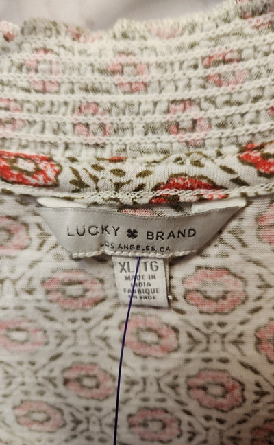 Lucky Brand Women's Size XL Beige Floral Short Sleeve Top