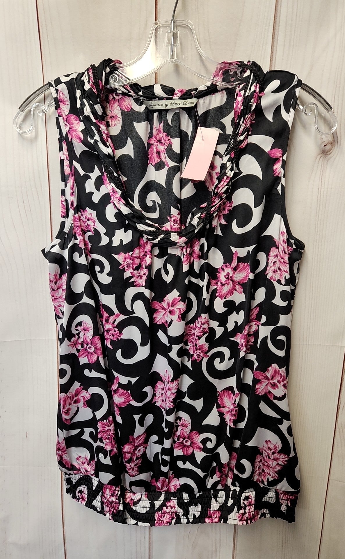 Signature by Larry Levine Women's Size L Black & Pink Floral Sleeveless Top