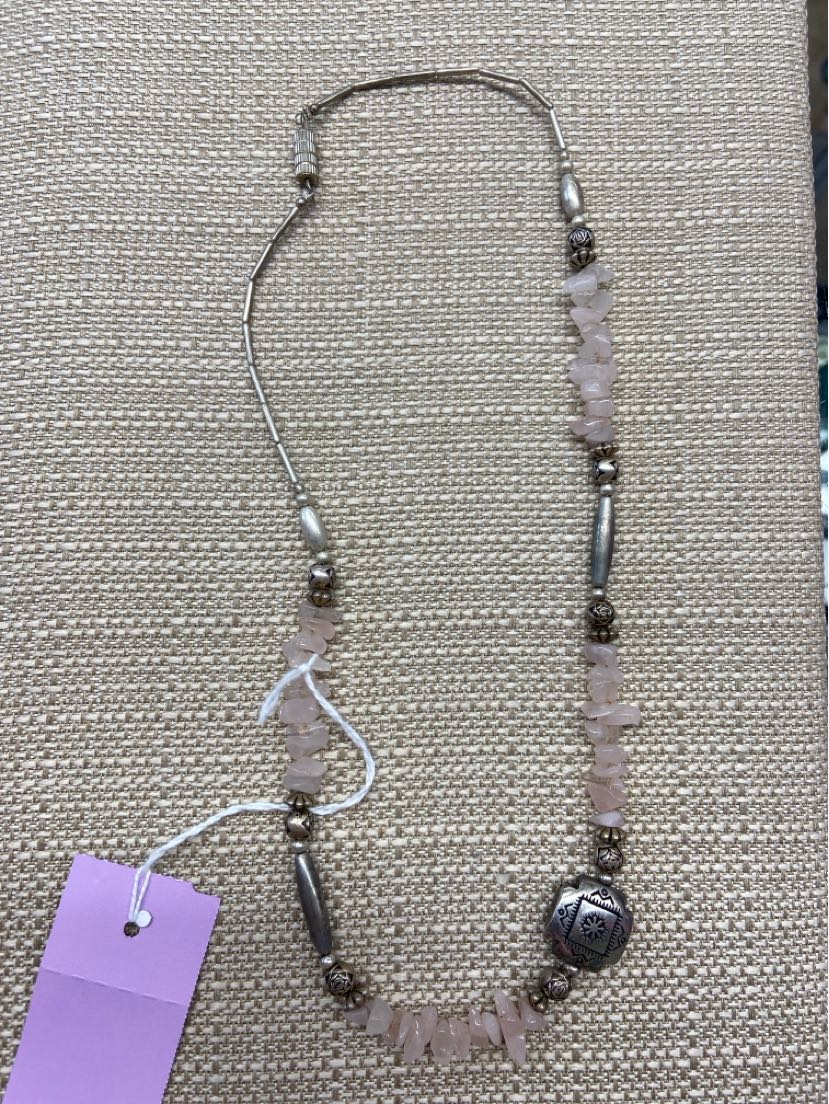 Silver & Pink Beaded Necklace
