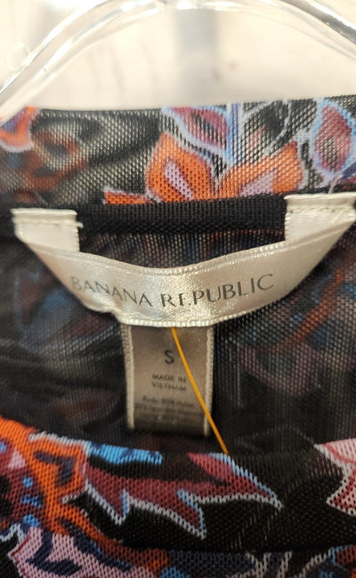 Banana Republic Women's Size S Black & Purple Floral Long Sleeve Top
