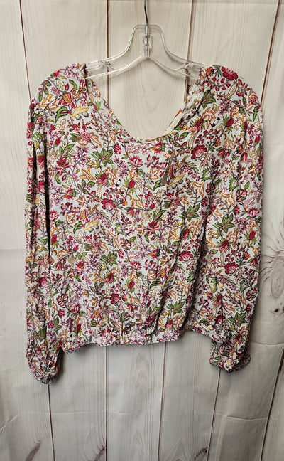 NWT Loft Women's Size XL White & Pink Floral Long Sleeve Top