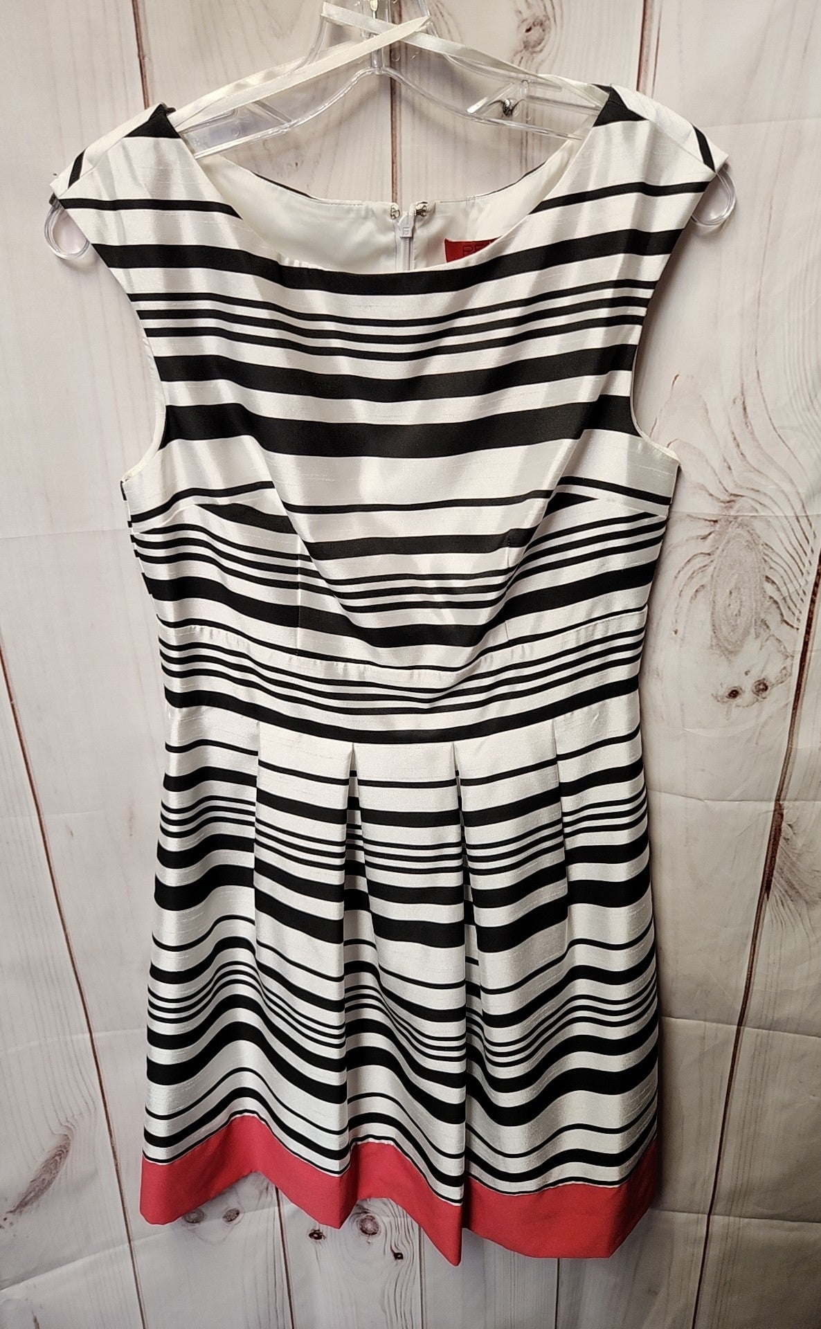 Red Saks Fifth Avnue Women's Size 8 White & Black Stripe Dress