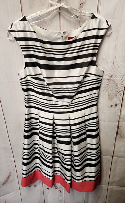 Red Saks Fifth Avnue Women's Size 8 White & Black Stripe Dress