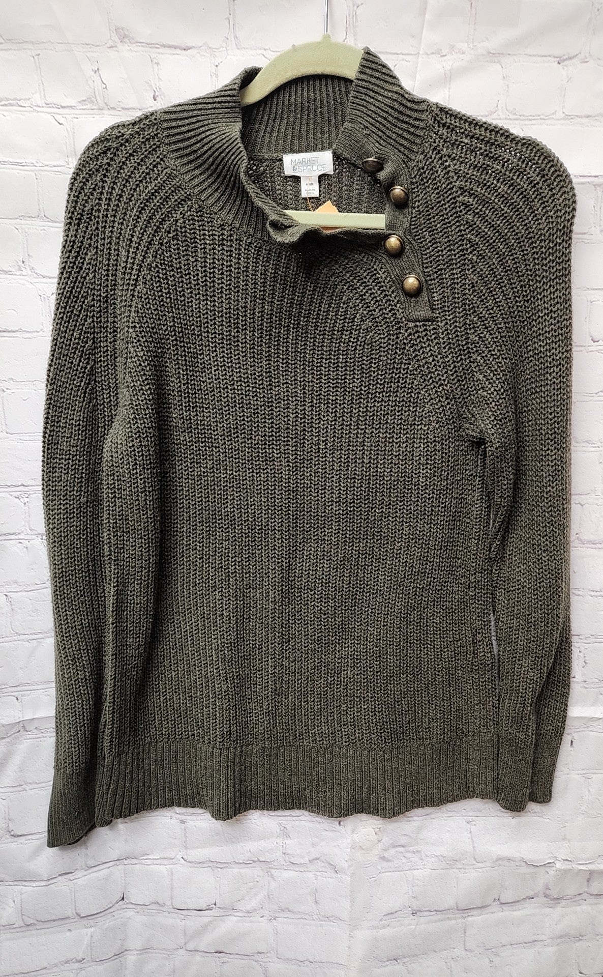 Market & Spruce Women's Size L Petite Green Sweater