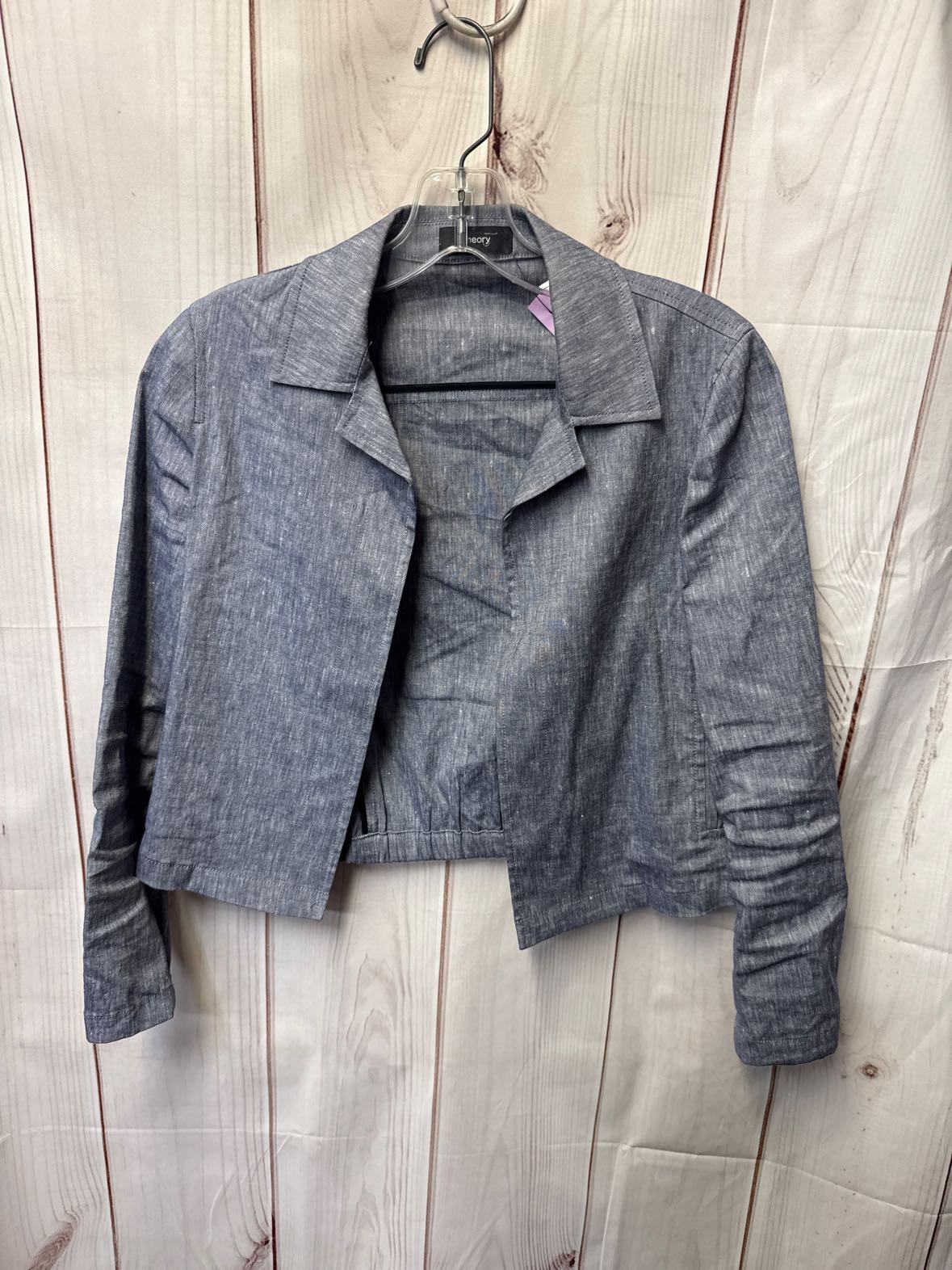 Theory Women's Size Petite Blue Linen Blend Cardigan