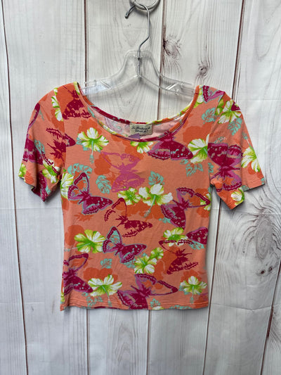 La Boutique de Claudette Women's Size S Peach Floral Short Sleeve Top
