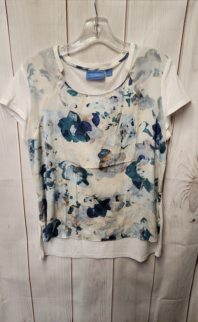 Simply Vera Women's Size L Petite White & Blue Short Sleeve Top