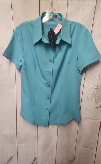 NWT Atnlewki Women's Size S Blue Short Sleeve Top