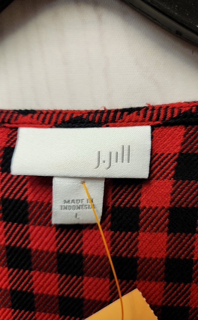 J Jill Women's Size L Red & Black Plaid Long Sleeve Tunic Top