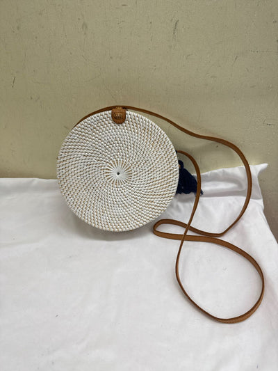 Tan & White Round Purse Bag