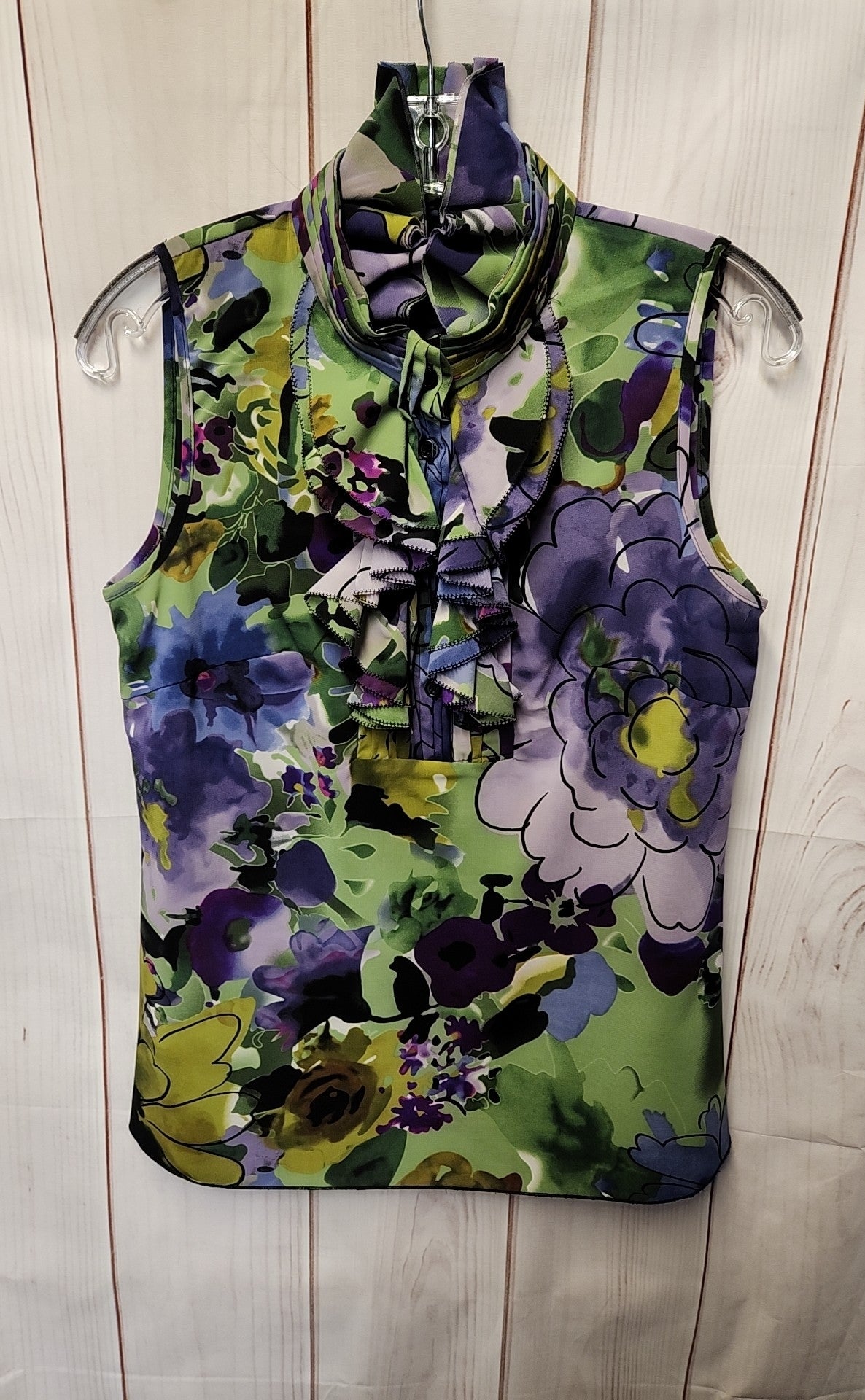 Spense Women's Size S Green & Purple Floral Sleeveless Top