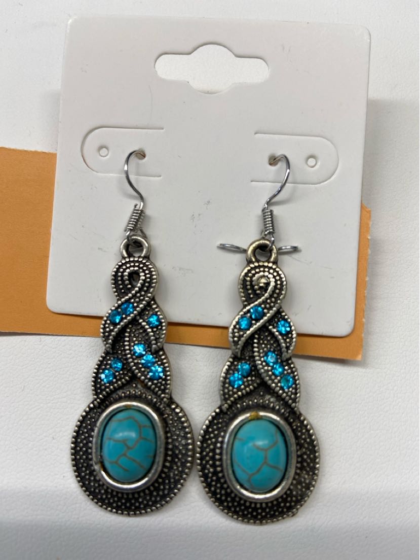 Silver Blue Stones Drop Earrings