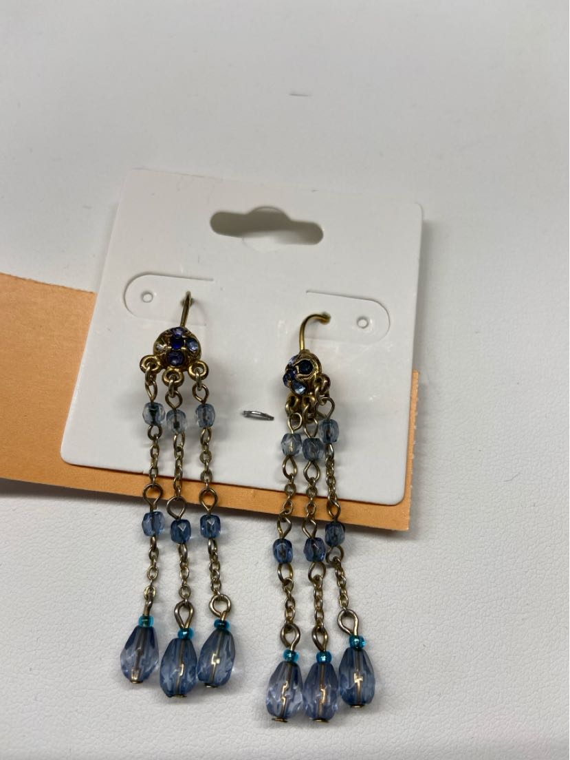 Gold Blue Beaded Earrings