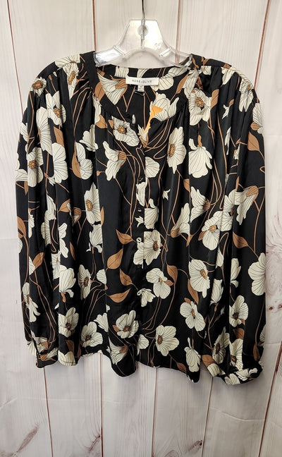 Rose & Olive Women's Size M Black & Brown Floral Long Sleeve Top