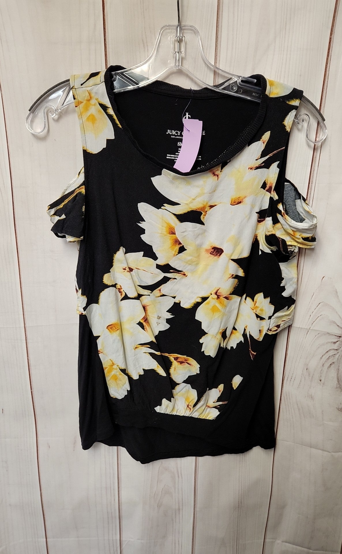 Juicy Couture Women's Size S Black & Yellow Floral Cold Shoulder Top