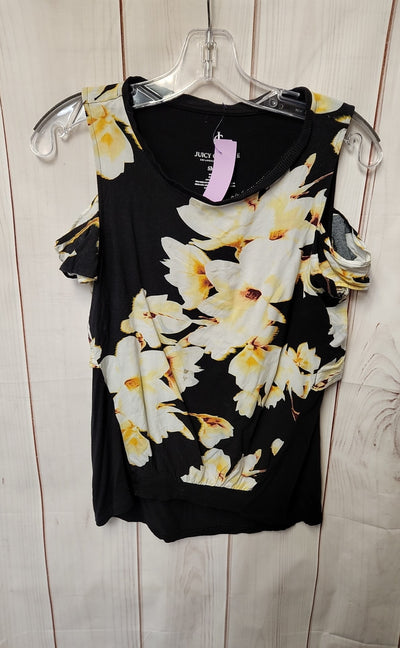 Juicy Couture Women's Size S Black & Yellow Floral Cold Shoulder Top