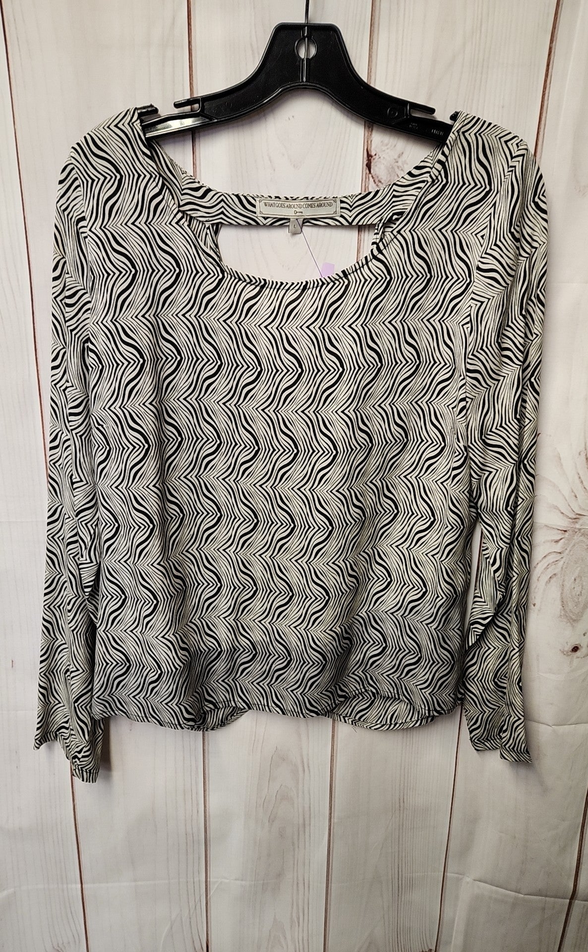 What Goes Around Comes Around Women's Size L Black & White Long Sleeve Top