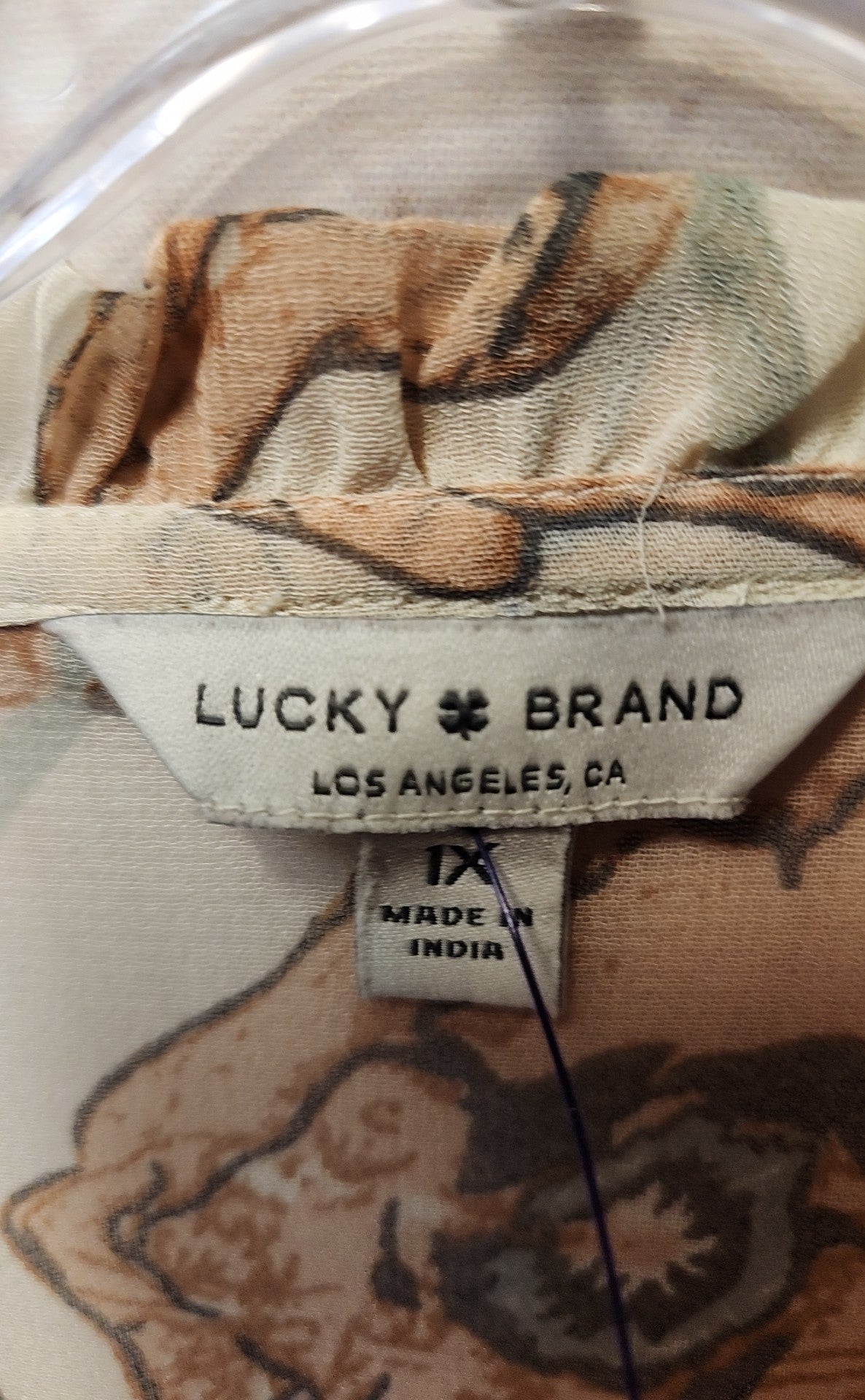 Lucky Brand Women's Size 1X Beige Floral Long Sleeve Top