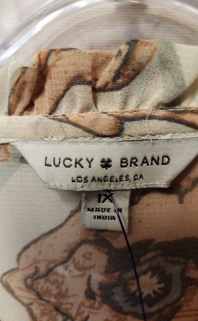 Lucky Brand Women's Size 1X Beige Floral Long Sleeve Top