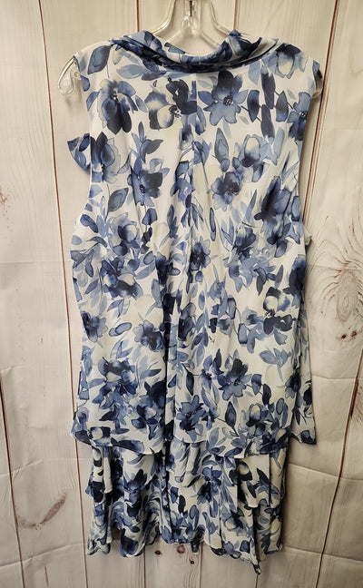 Signature by Robbie Bee Women's Size 22 White & Blue Floral Dress
