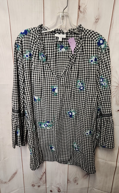 Charter Club Women's Size 3X Black Floral 3/4 Sleeve Top