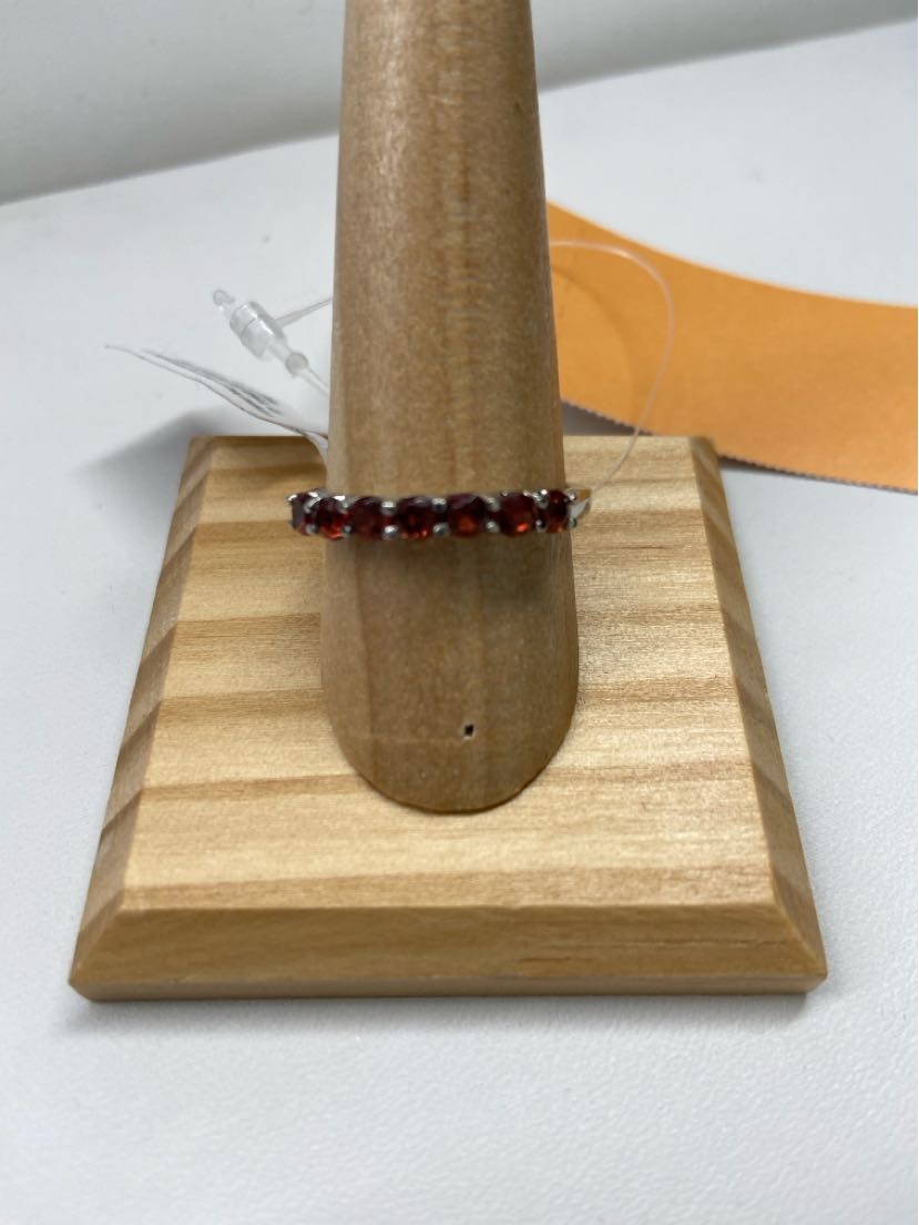 .925 Sterling Silver Size 9 Red Stone Ring