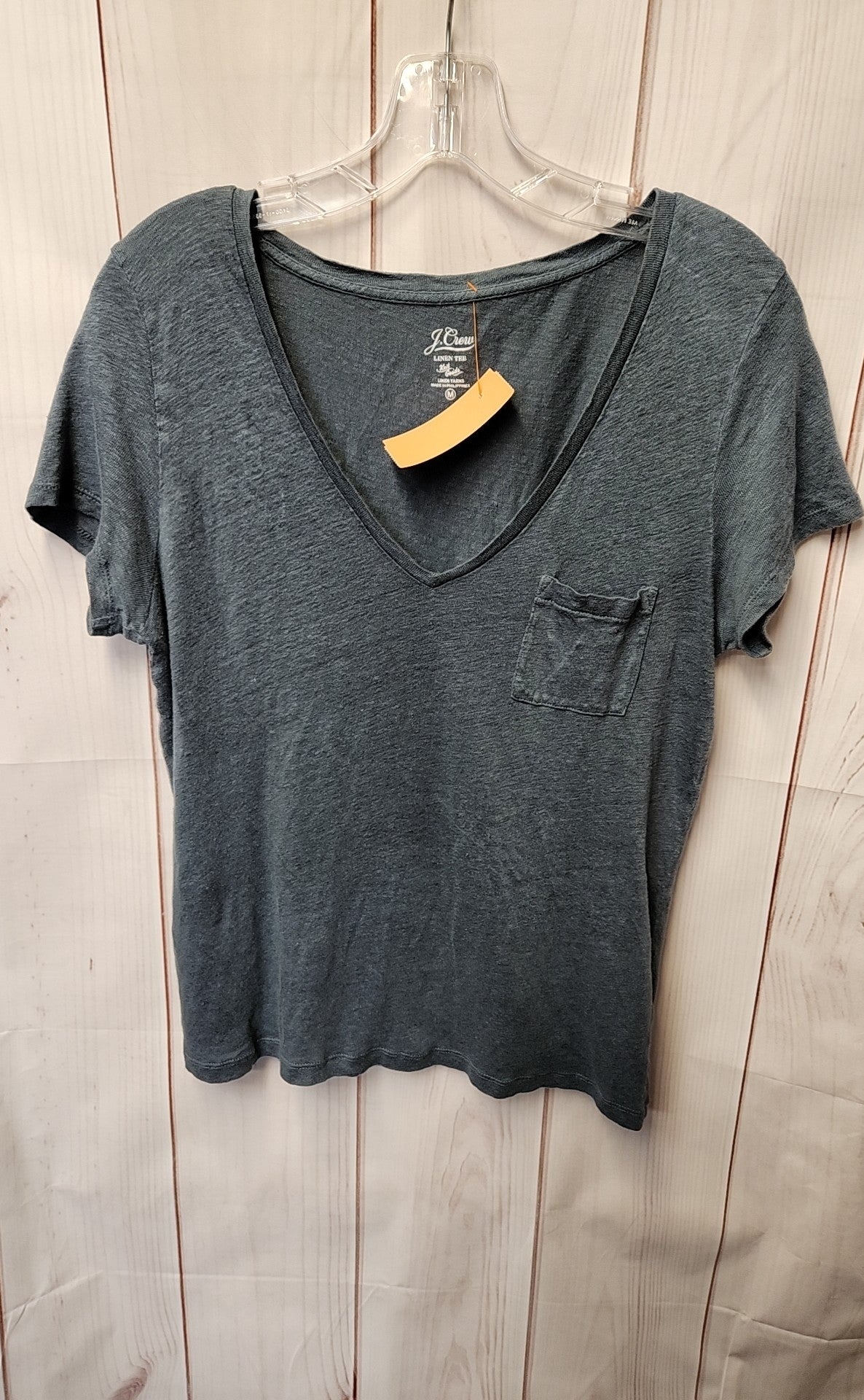 J Crew Women's Size M Blue Linen Short Sleeve Top