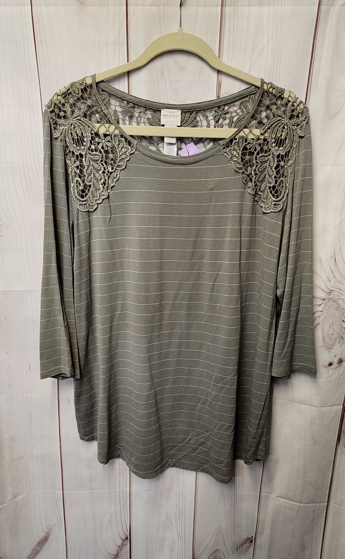 Zenergy - Chico's Women's Size 3 = US XL Olive Green Lace 3/4 Sleeve Top