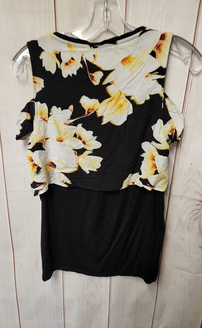Juicy Couture Women's Size S Black & Yellow Floral Cold Shoulder Top