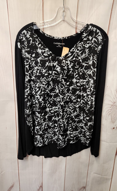 Croft & Barrow Women's Size XL Black & White Floral Long Sleeve Top