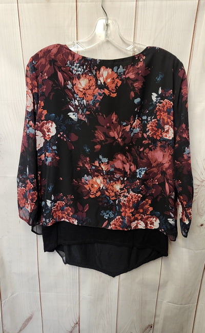 Apt 9 Women's Size M Black & Red Floral 3/4 Sleeve Top