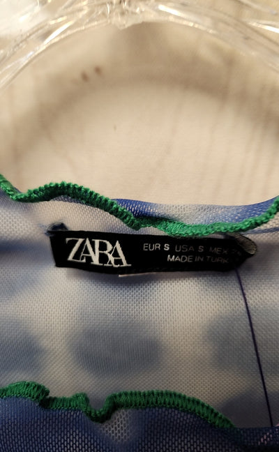 Zara Women's Size S Blue & Green Long Sleeve Top
